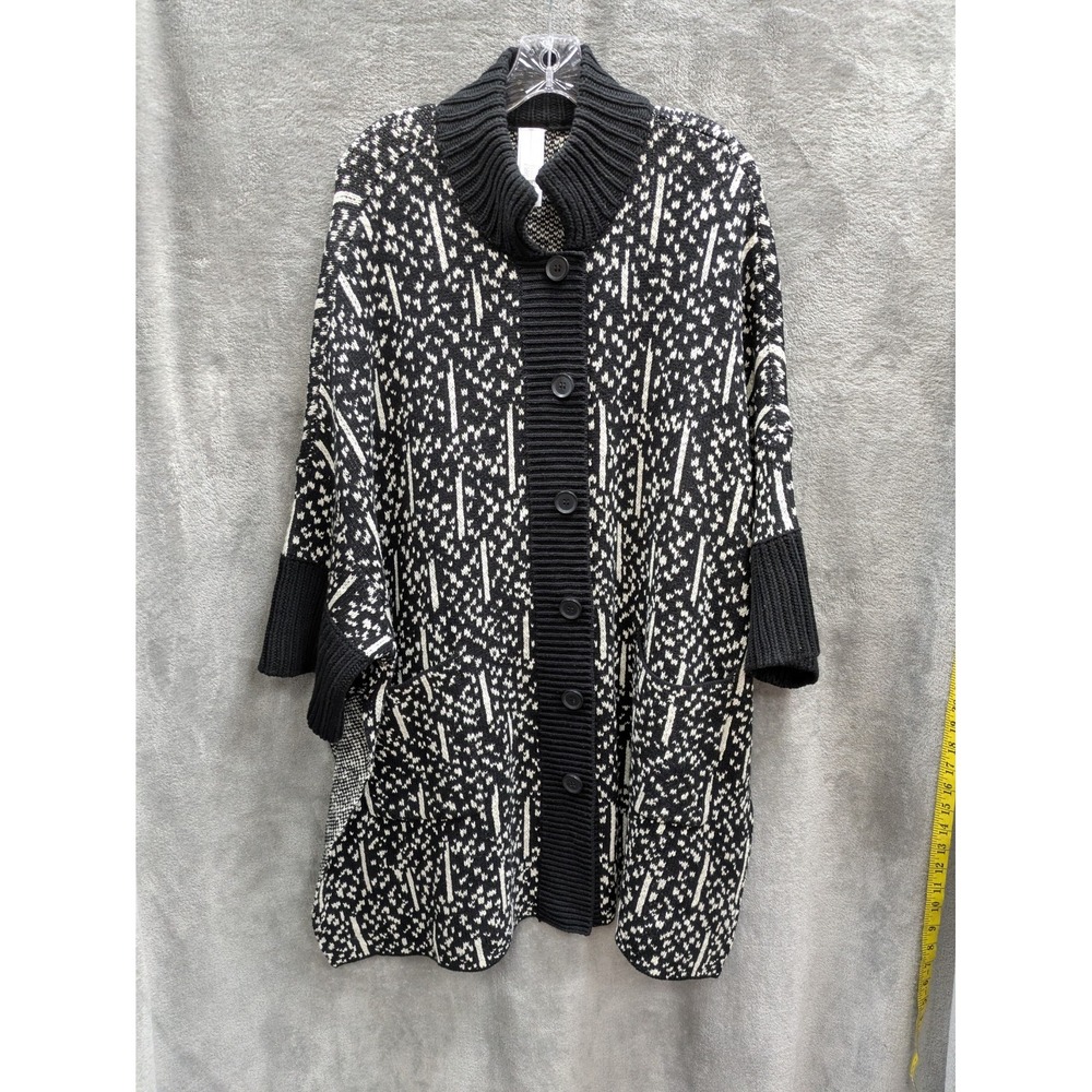 MarlaWynne Cardigan Womens‎ Large Black White Cozy Knit Maximalist Poncho